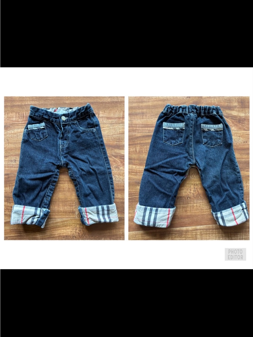 BURBERRY Unisex Infant Baby Slim Denim Blue Snap Button Jeans Pants Size 12 M